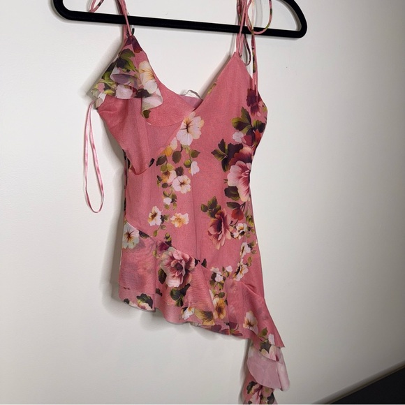 Zara Printed Tulle Strappy Pink Floral Top - Picture 3 of 7